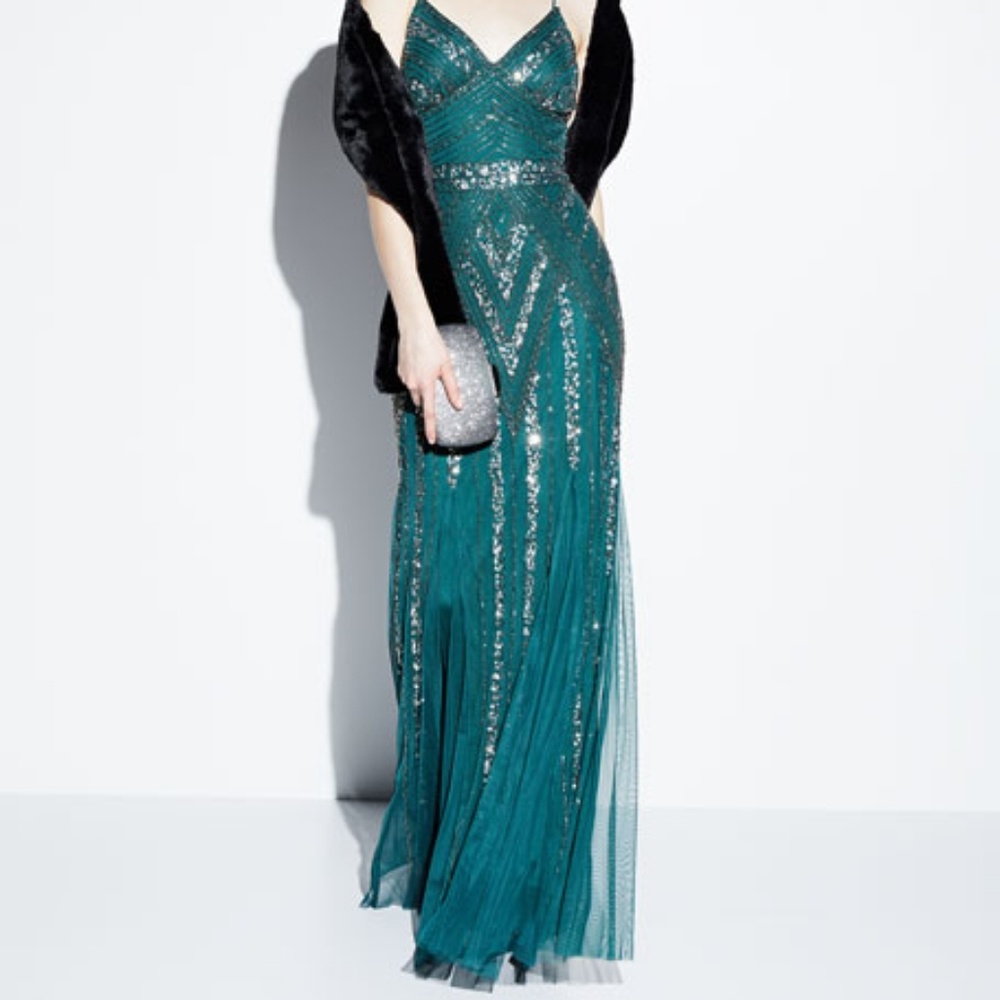 Marina hunter green evening gown